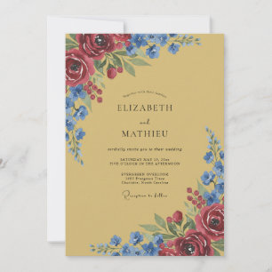 Convite Casamento Pétala Azul Mostarda