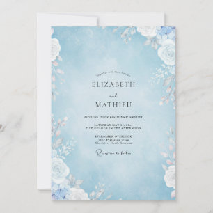 Convite Casamento Pétala Azul Pó