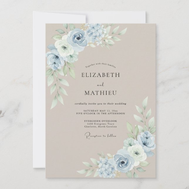 Convite Casamento Pétala Azul Pó de Champanhe (Frente)