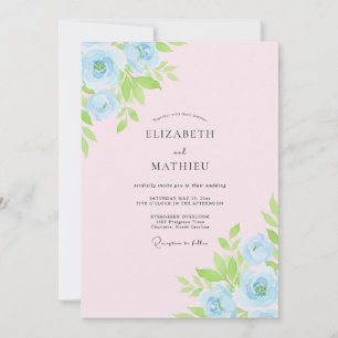 Convite Casamento Pétala Azul Rosa em Pó
