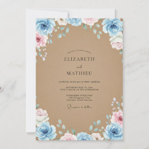 Convite Casamento Pétala Azul Tan