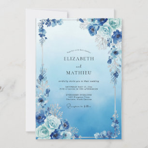 Convite Casamento Pétala Azul Vintage