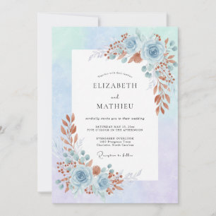 Convite Casamento Pétala Azulado Cobre