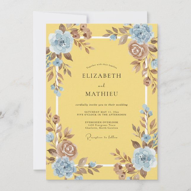 Convite Casamento Pétala Bege Amarelo (Frente)