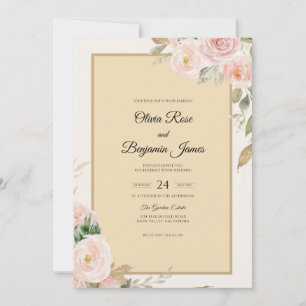 Convite Casamento Pétala Bege Luxuoso Champanhe