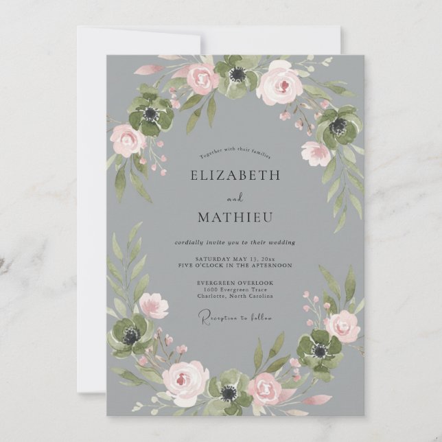 Convite Casamento Pétala Bege Slate (Frente)