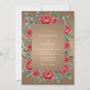 Convite Casamento Pétala Bege Vermelho