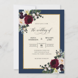 Convite Casamento Pétala Borgonha Meia-Noite