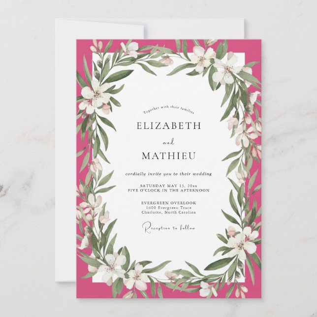 Convite Casamento Pétala Branca Magenta (Frente)