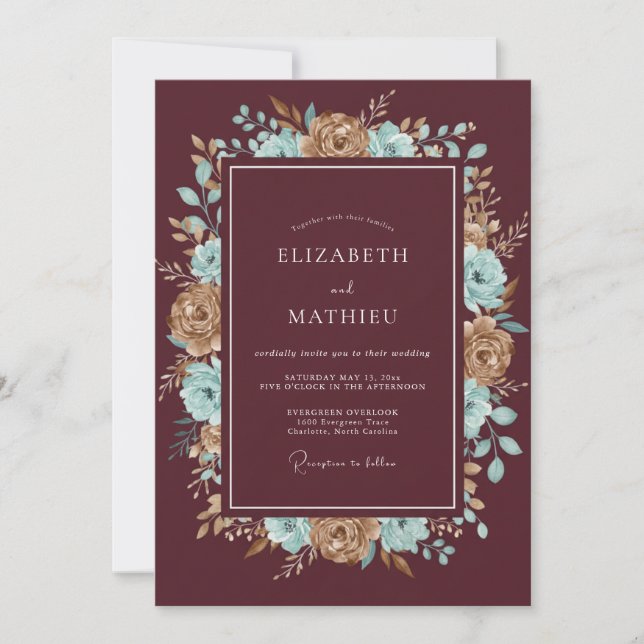 Convite Casamento Pétala Bronze Marrom (Frente)