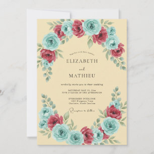 Convite Casamento Pétala Carmesim Aqua