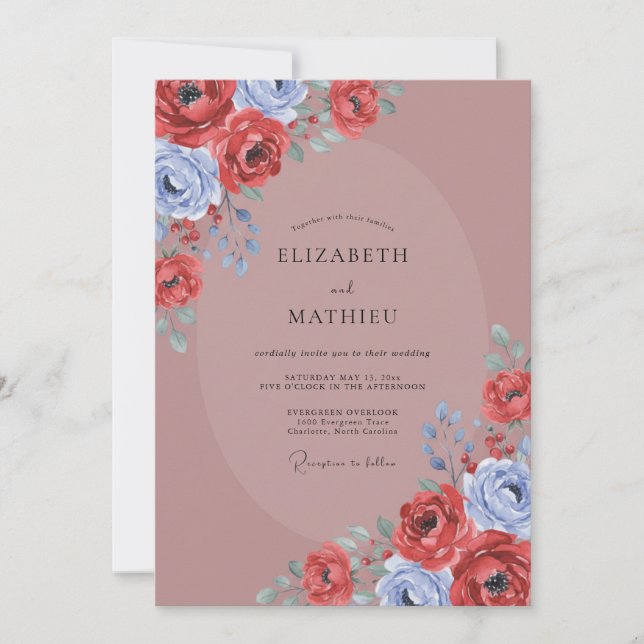 Convite Casamento Pétala Carmesim Malva (Frente)