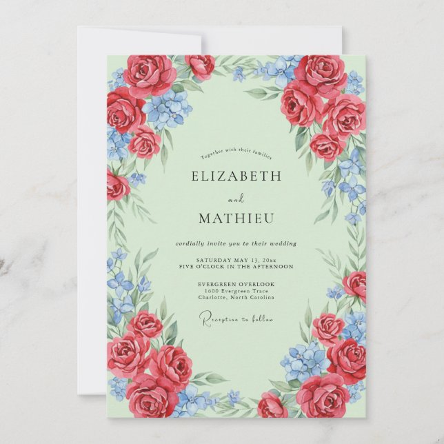 Convite Casamento Pétala Carmesim Menta (Frente)