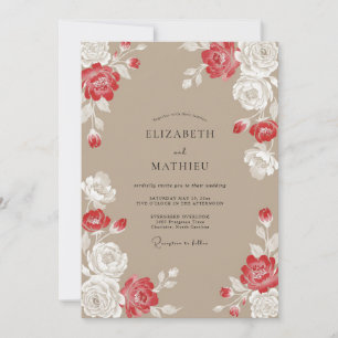 Convite Casamento Pétala Carmesim Taupe