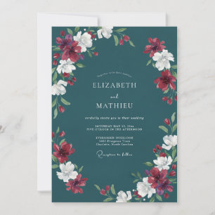 Convite Casamento Pétala Carmesim Teal