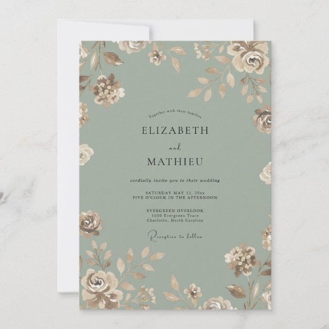 Convite Casamento Pétala Celadon Empoeirado (Frente)
