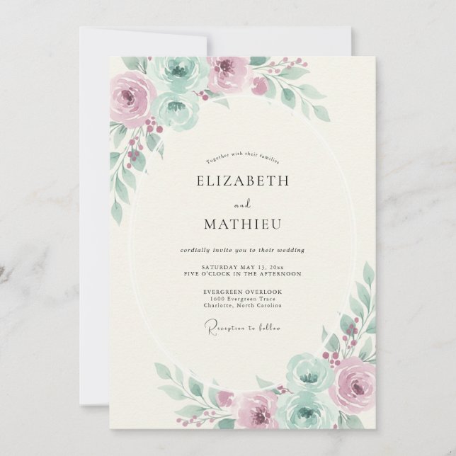 Convite Casamento Pétala Celadon Malva (Frente)