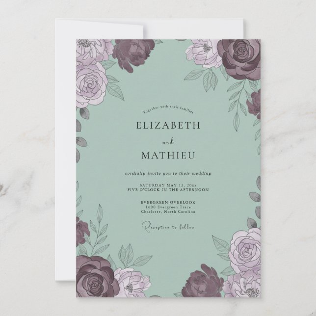 Convite Casamento Pétala Celadon Rosa Macio (Frente)