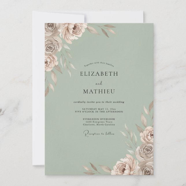 Convite Casamento Pétala Champanhe Celadon (Frente)