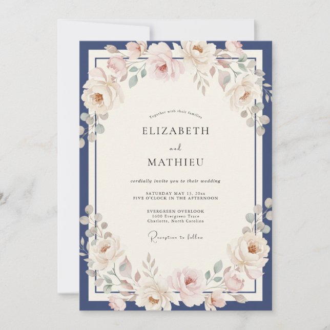 Convite Casamento Pétala Champanhe Soft Meia-Noite (Frente)