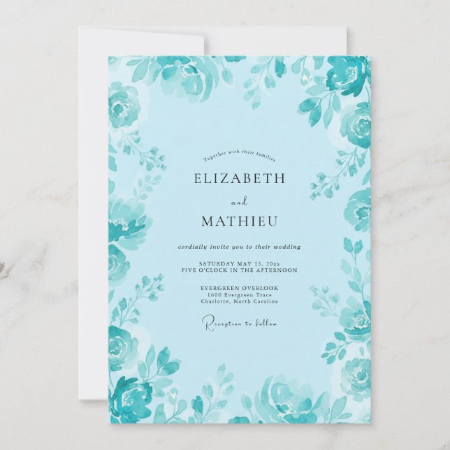 Convite Casamento Pétala Ciano (Frente)