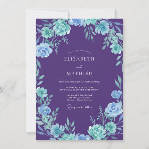 Convite Casamento Pétala Ciano Violeta Botânica