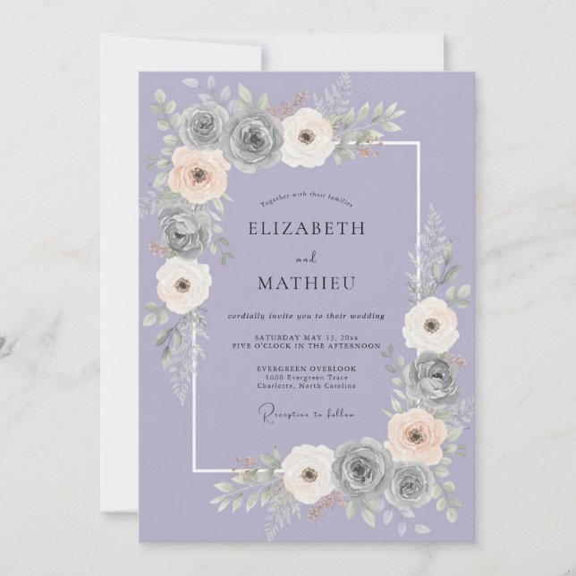 Convite Casamento Pétala Cinza Lilás (Frente)