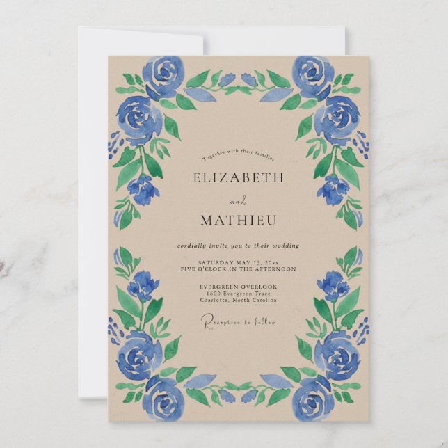 Convite Casamento Pétala Cobalto Azul (Frente)