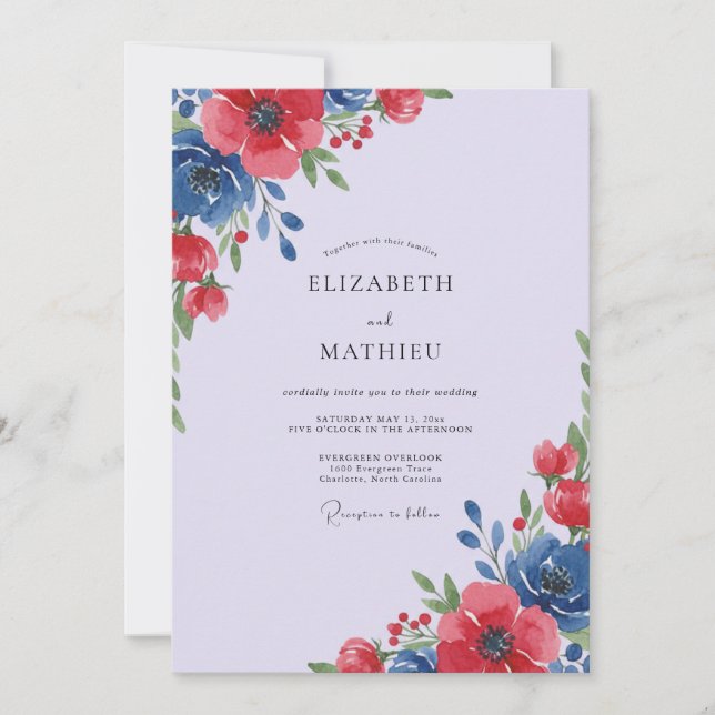 Convite Casamento Pétala Cobalto Borgonha (Frente)
