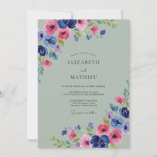 Convite Casamento Pétala Cobalto Magenta Clássico