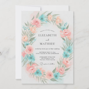 Convite Casamento Pétala Coral Aqua