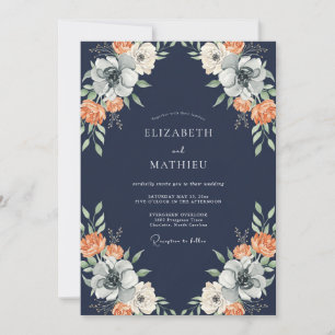 Convite Casamento Pétala Coral Meia-Noite