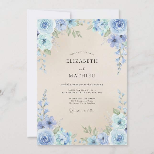 Convite Casamento Pétala Creme Antigo Periwinkle (Frente)