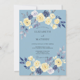 Convite Casamento Pétala Creme Azul-Celeste