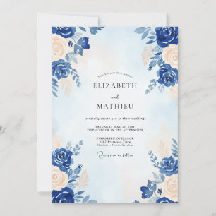 Convite Casamento Pétala Creme Cobalto