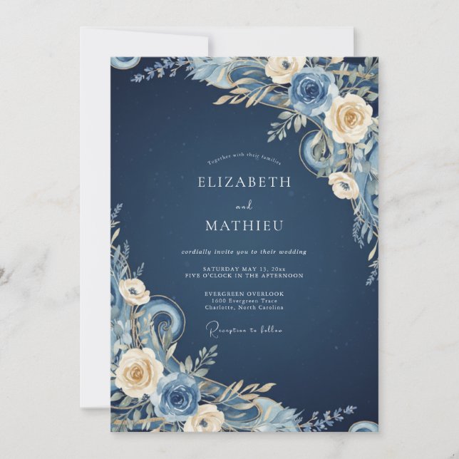 Convite Casamento Pétala Creme de Meia-Noite (Frente)