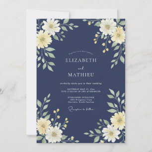 Convite Casamento Pétala Creme Índigo