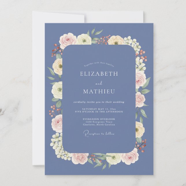 Convite Casamento Pétala Creme Marfim Periwinkle (Frente)