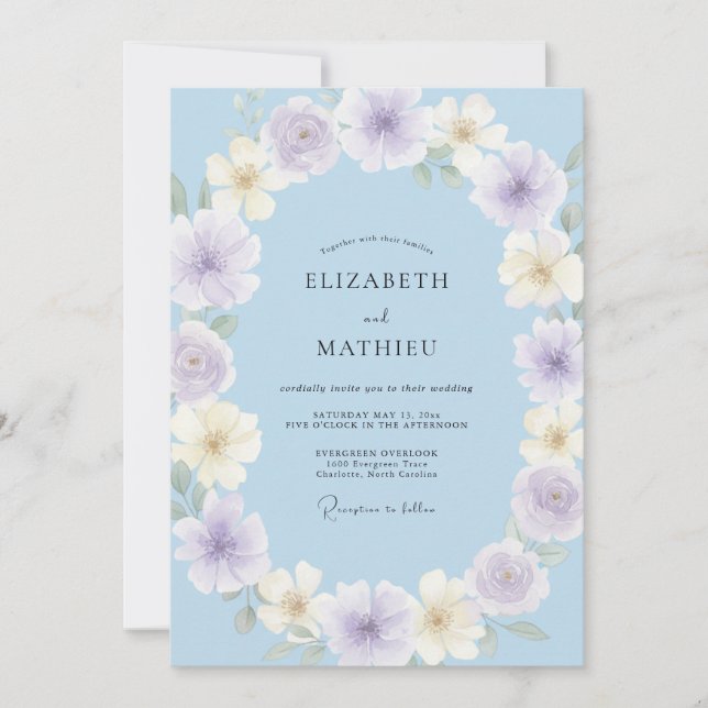 Convite Casamento Pétala Creme Quente Periwinkle (Frente)