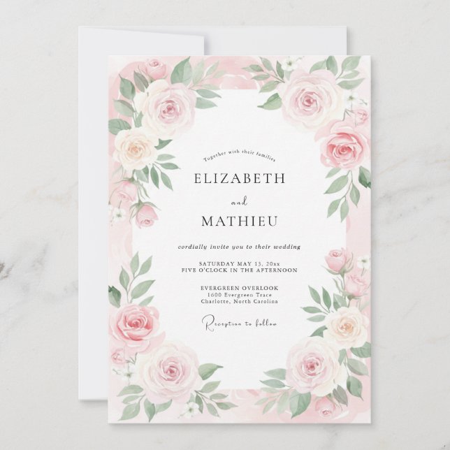 Convite Casamento Pétala Creme Rosado (Frente)