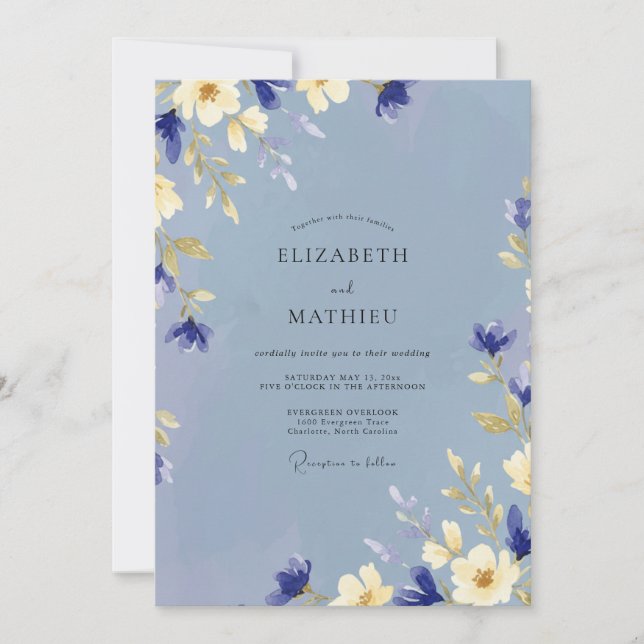 Convite Casamento Pétala Creme Suave Periwinkle (Frente)
