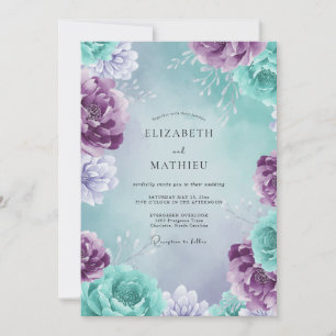 Convite Casamento Pétala de Água-Marinha Pressionada