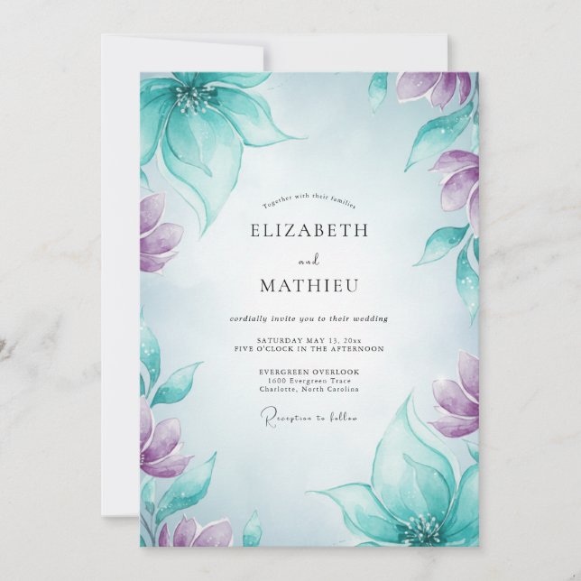 Convite Casamento Pétala de Ámbar Azul (Frente)