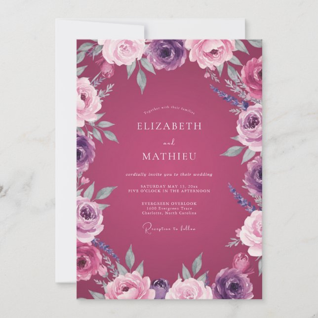 Convite Casamento Pétala de Ámbar Magenta (Frente)