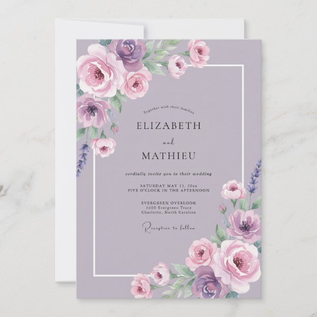 Convite Casamento Pétala de Amethyst Lilás (Frente)