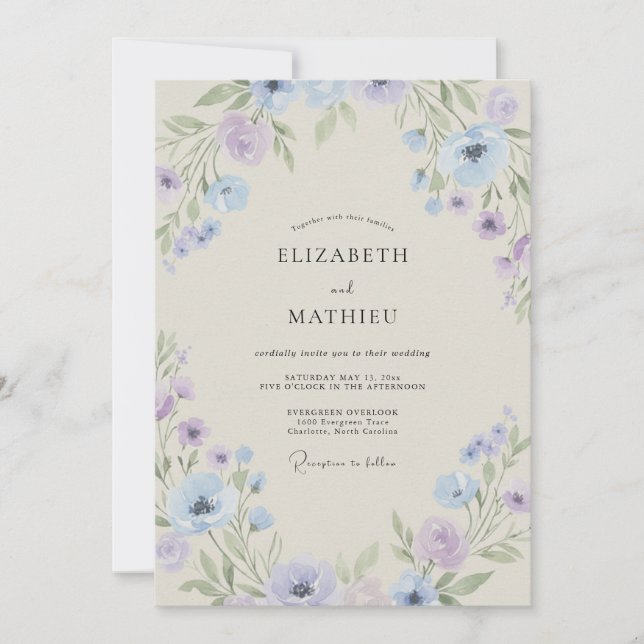 Convite Casamento Pétala de Ametista Periwinkle (Frente)
