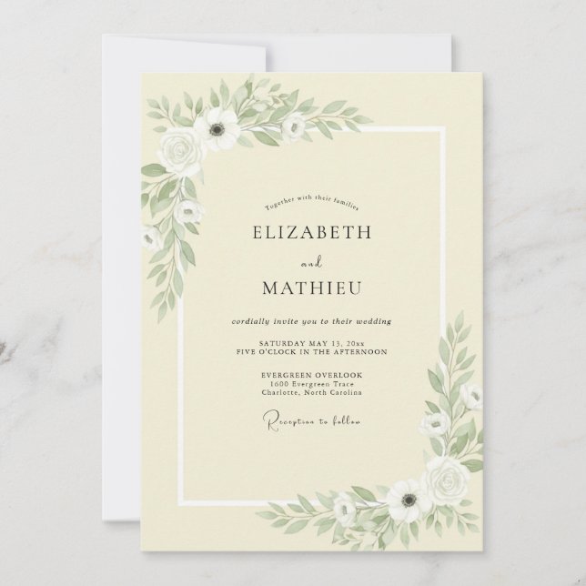 Convite Casamento Pétala de Anêmona Creme (Frente)
