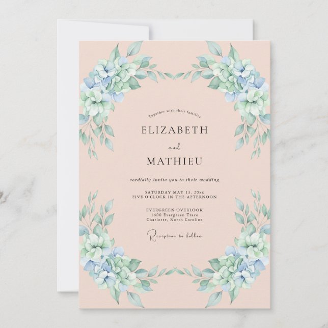 Convite Casamento Pétala de Apricot Periwinkle (Frente)
