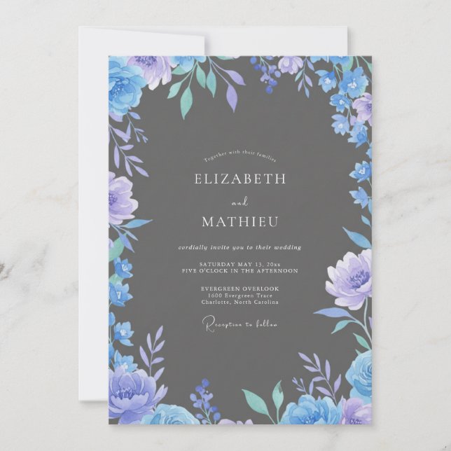 Convite Casamento Pétala de Ardósia Periwinkle (Frente)
