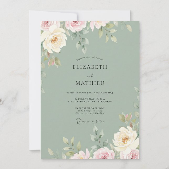 Convite Casamento Pétala de Celadon Suave (Frente)